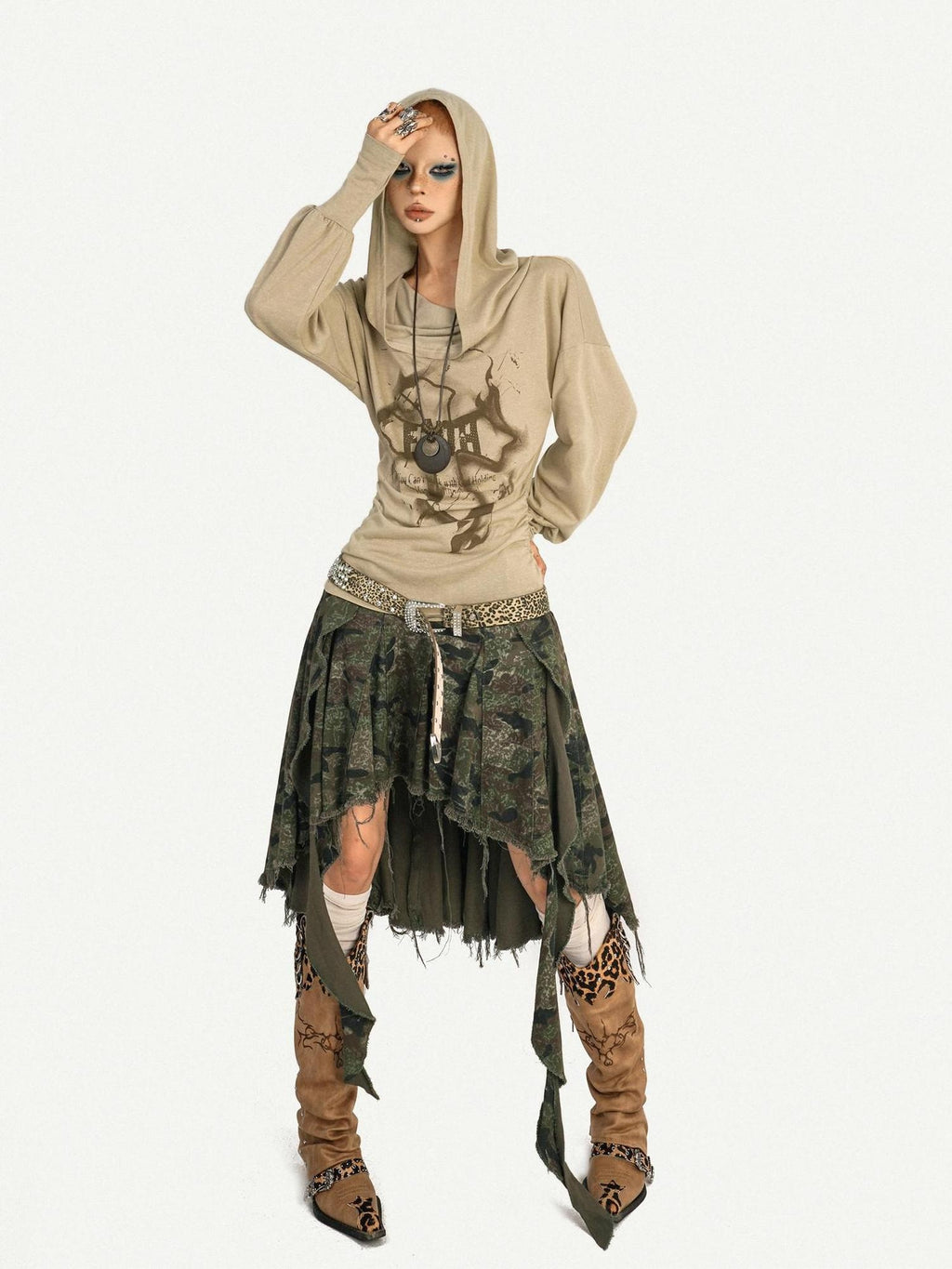 Nico Molly Vintage Loose Fit Hooded Skull Graphic Casual Women Campus Travel Hoodie