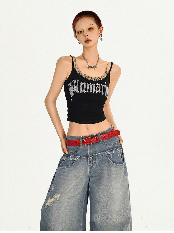 Nico Molly Padded Streetwear Slim Spaghetti Strap Women Yoga Letter Print Black Camisoles