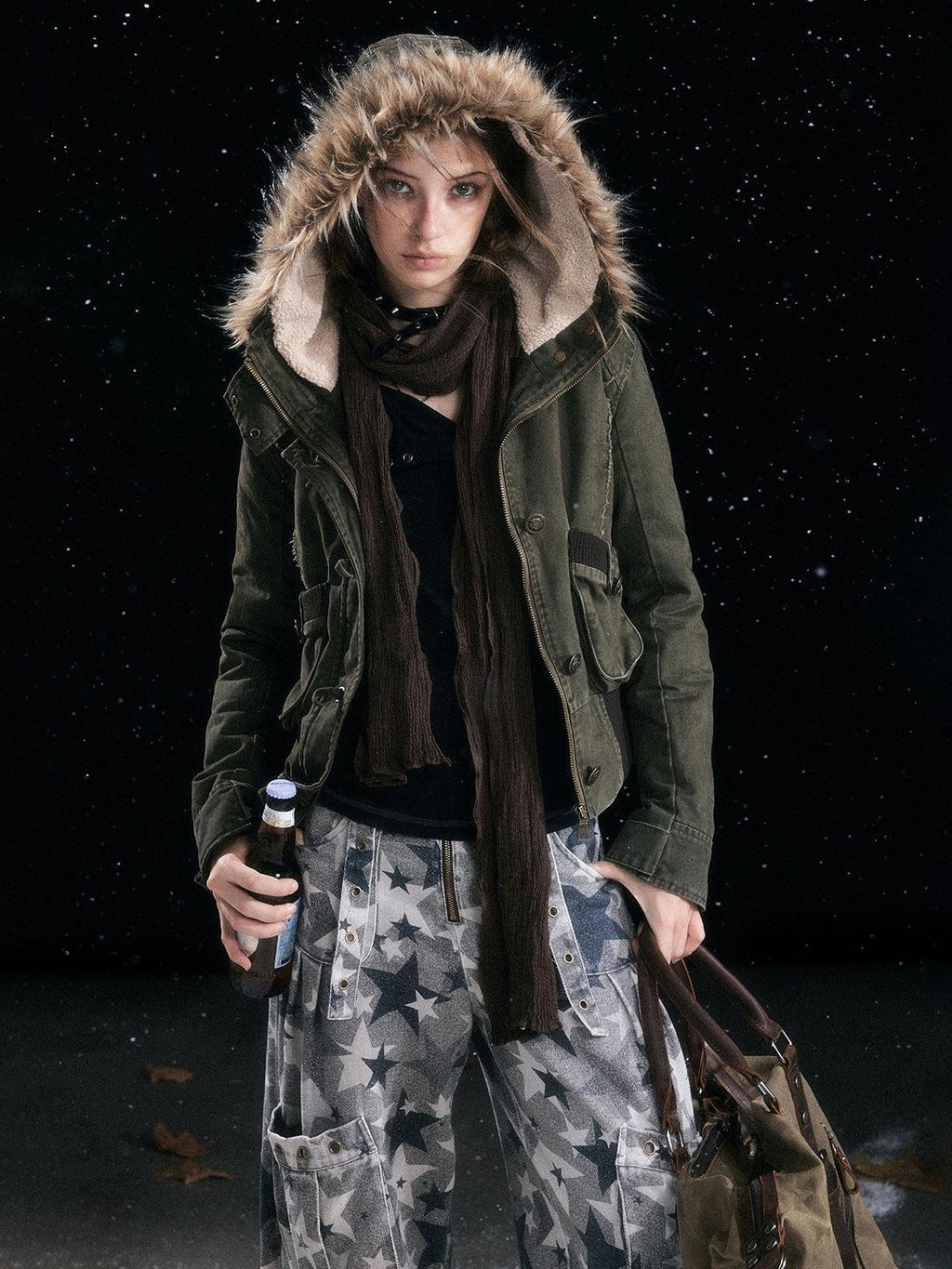 Cest Nous Cotton Padded Hooded Straight Fit Women Workwear Zip Front Olive Croppedjackets