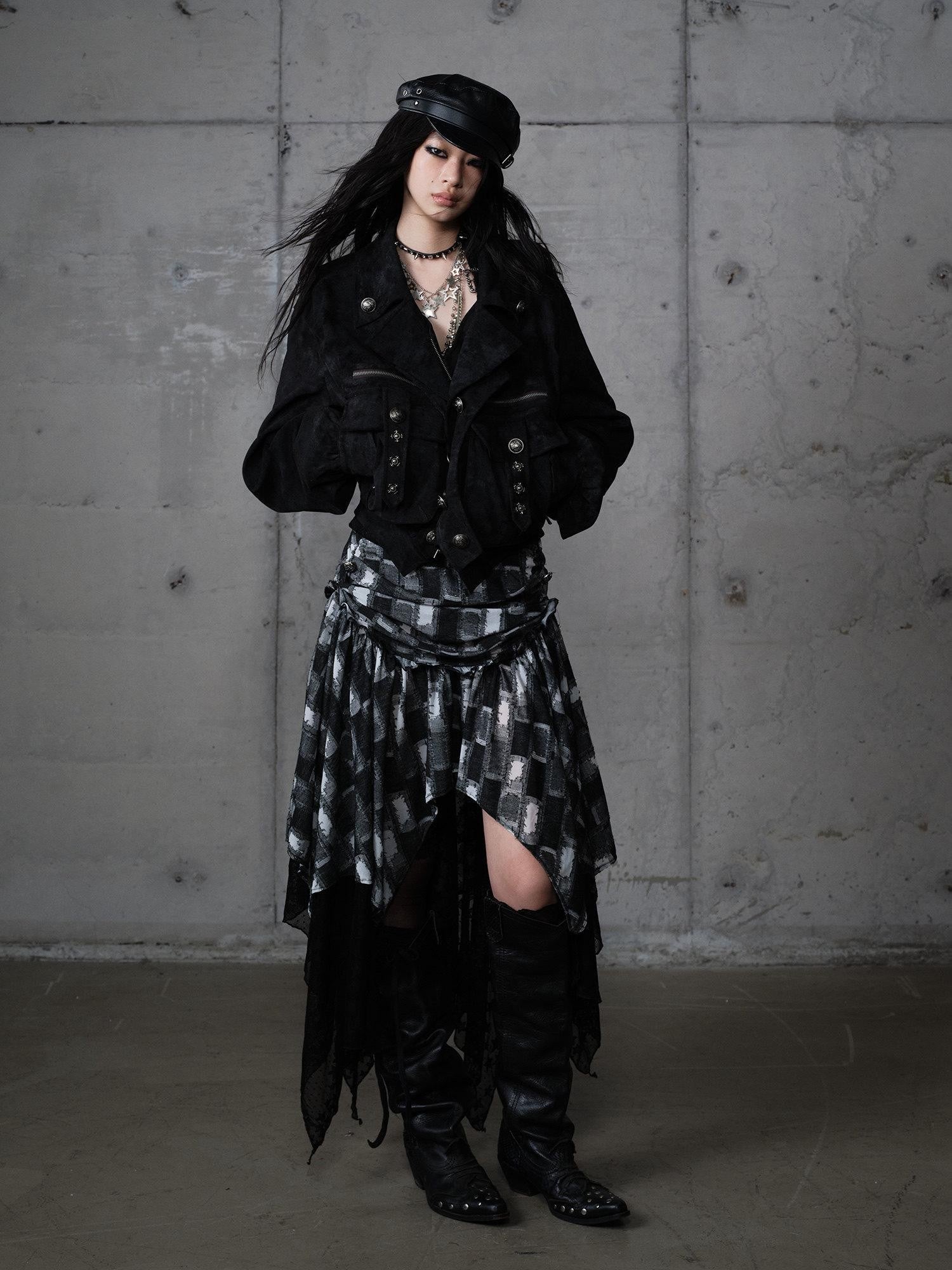 NO ROMANCE Dark Punk Court Knight Heavywork Functional Layered Women'S Suede Utility Jackets