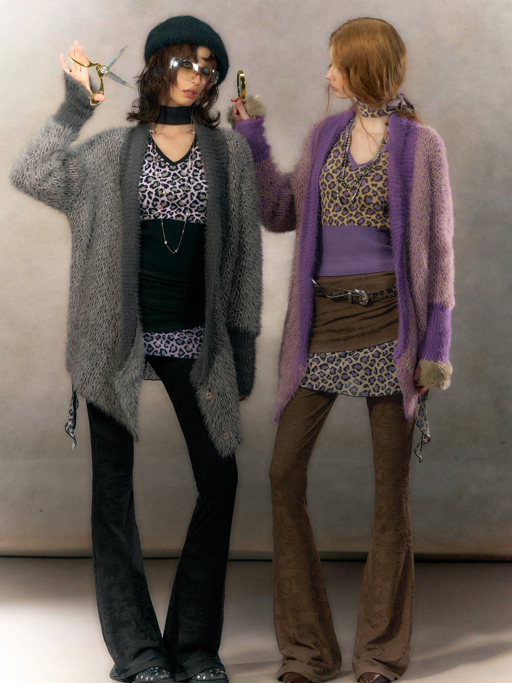 OfAkiva Cozy Cashmere Three Piece Vintage Cardigan Cami High Waist Top & Pants Sets