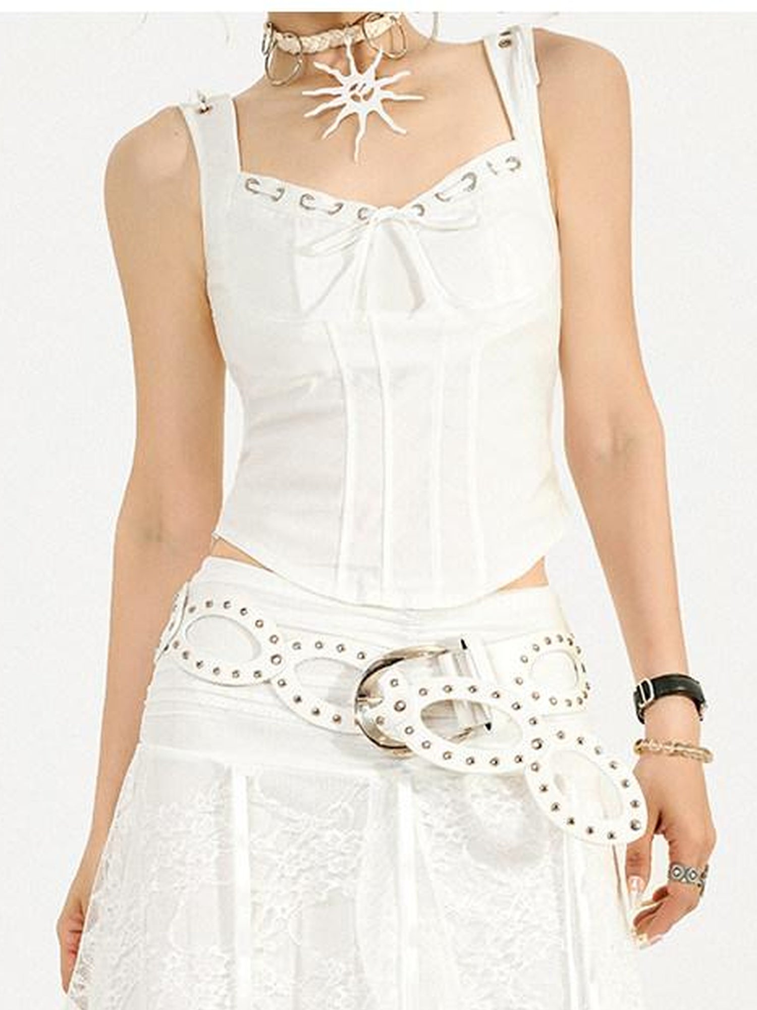 Nico Molly Rhinestone Cutout Vintage Punk Street Women Smooth Pu 5Cm Buckle Belts
