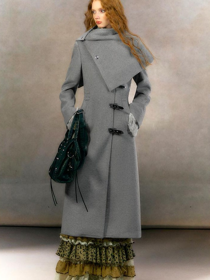 OfAkiva Thick Warm Vintage Slim Fit Midlength Lapel Single Breasted Women Long Coats