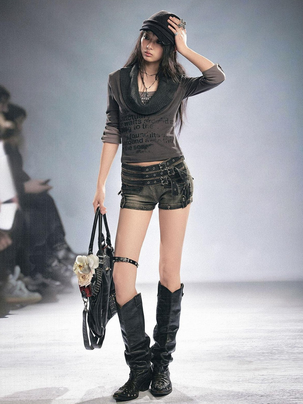 Cest Nous Soft Cotton Ripped Punk Slim Fit Collared Letter Print Women Knitwear