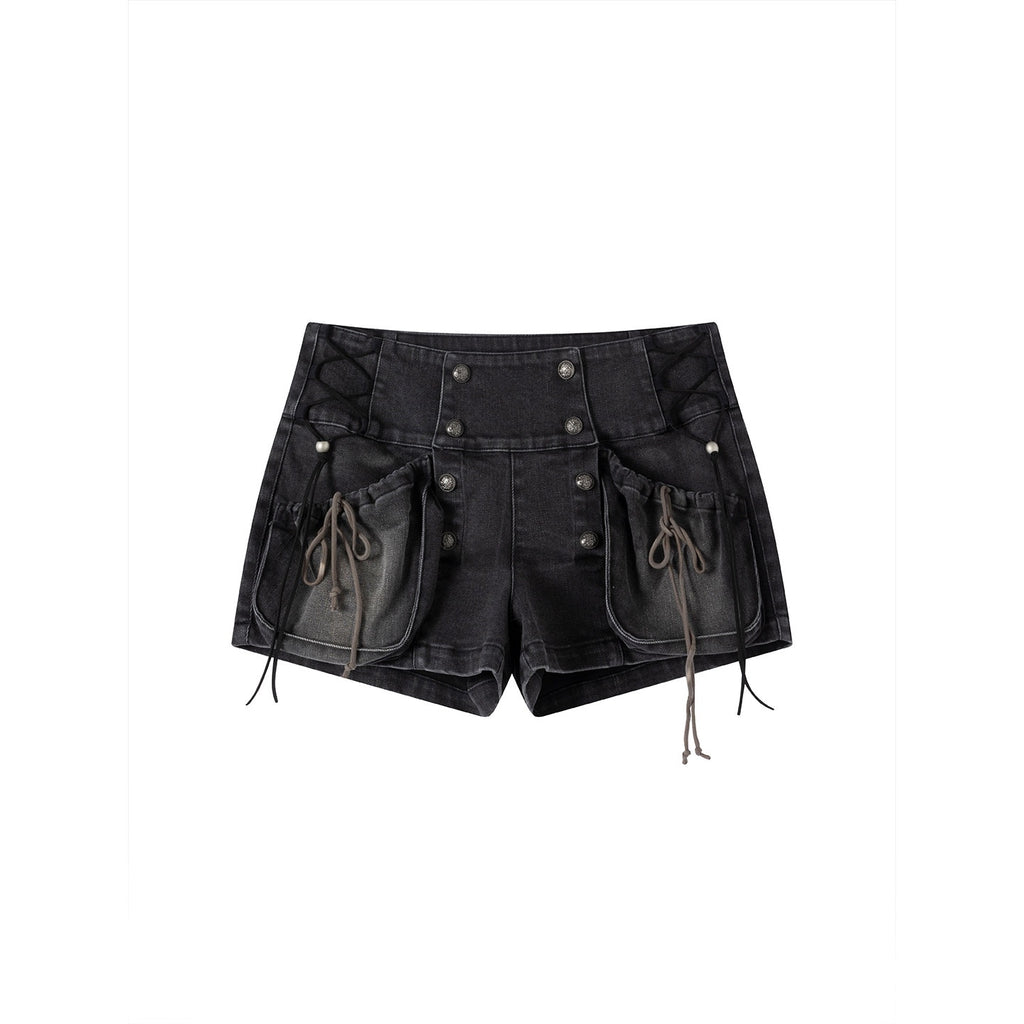 Cest_Nous_Washed_Black_Cargo_Drawstring_Natural_Waist_Women_Regular_Stretch_Denimshorts_MISSTT