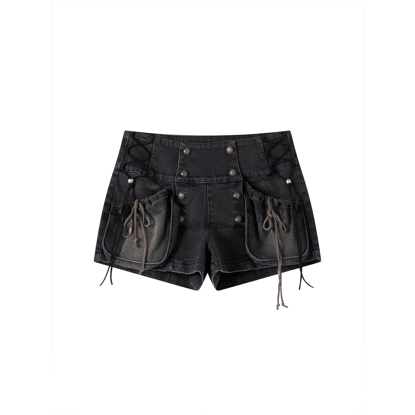Cest_Nous_Washed_Black_Cargo_Drawstring_Natural_Waist_Women_Regular_Stretch_Denimshorts_MISSTT