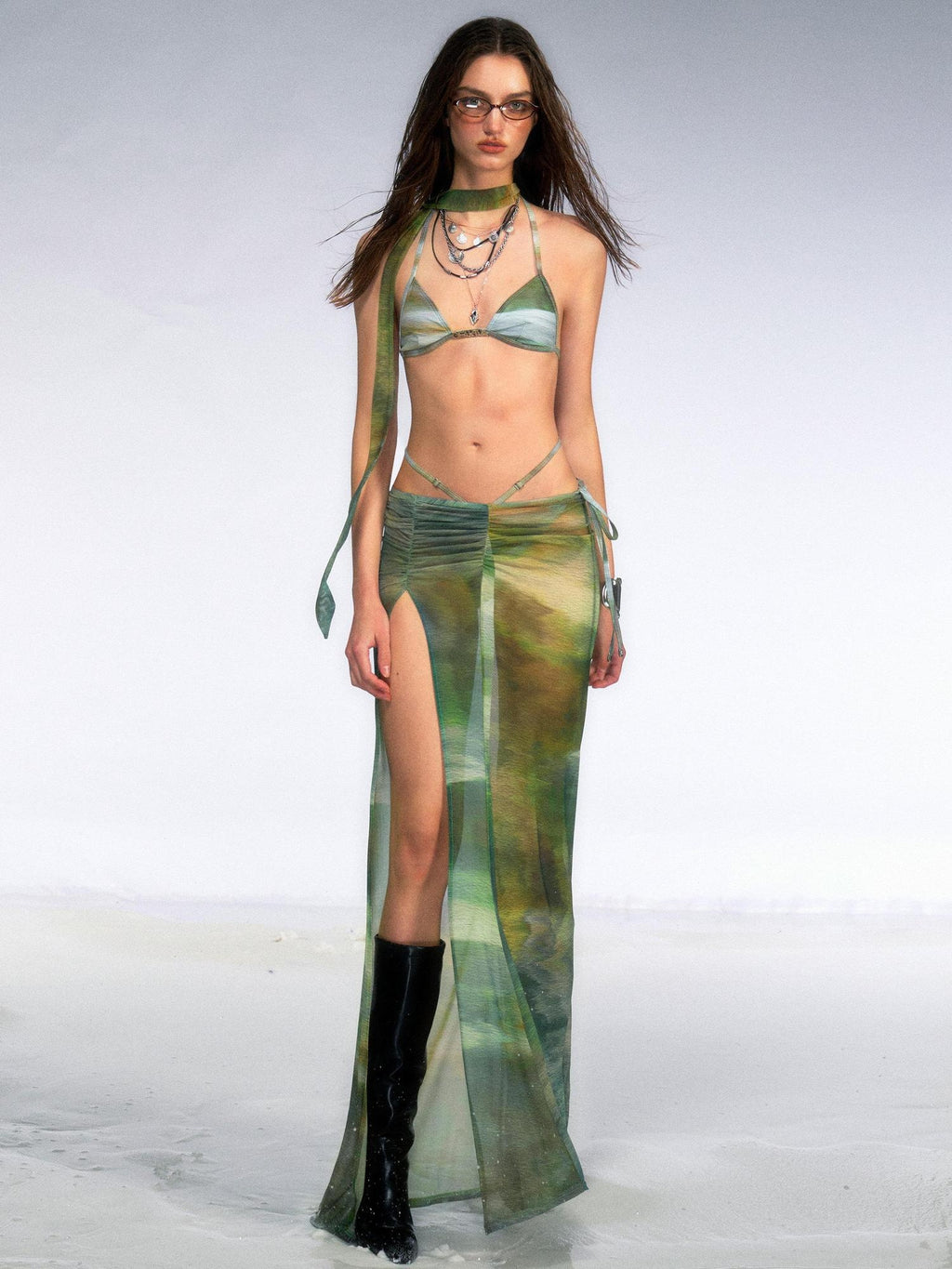 OfAkiva Sexy Triangle Bikini Polyester Wirefree No Padding Women Top & Skirt Sets