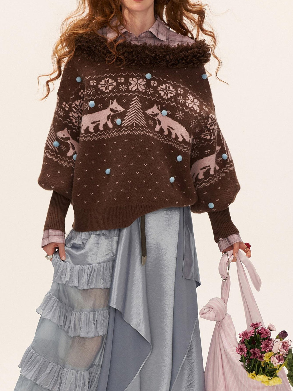 MAMC Cute Animal V-neck Loose Fit Commuter Pullover For Women Knitwear Sweaters