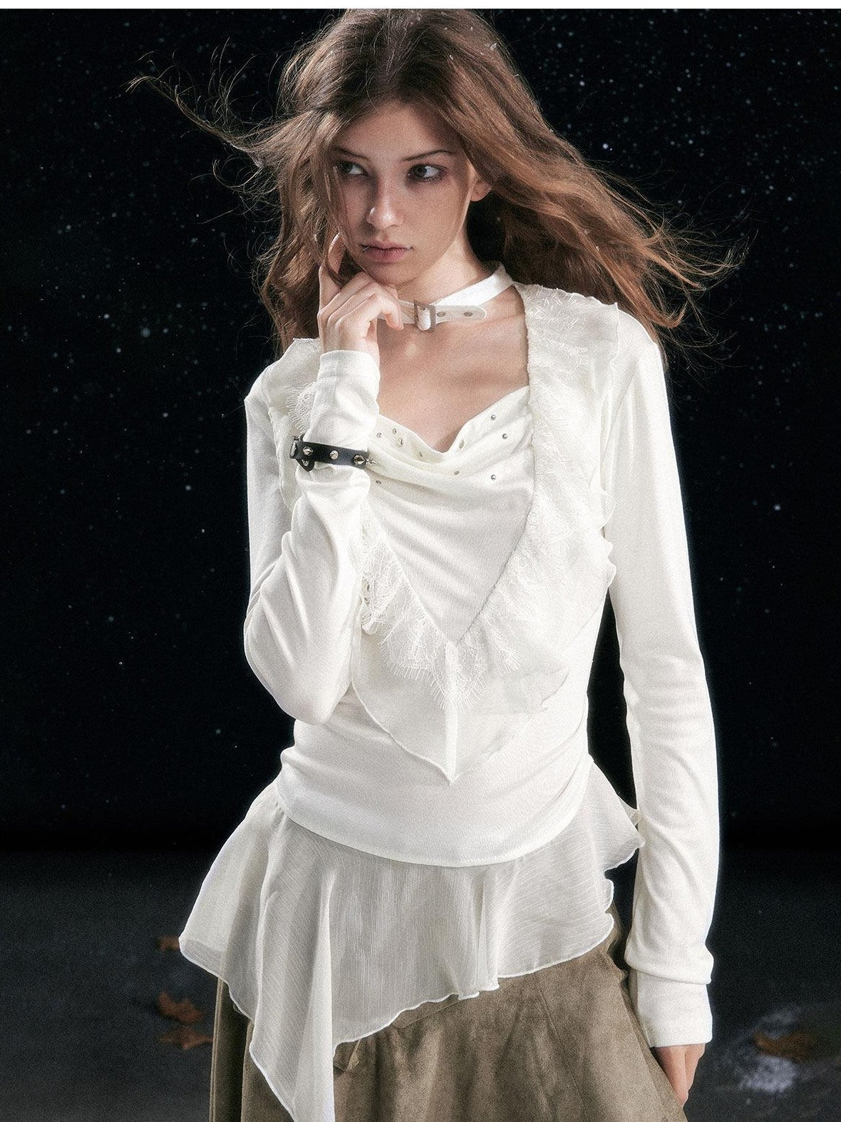 Cest Nous Lyocell Spandex Punk Flared Patchwork Long Sleeve Women Commute Minidresses