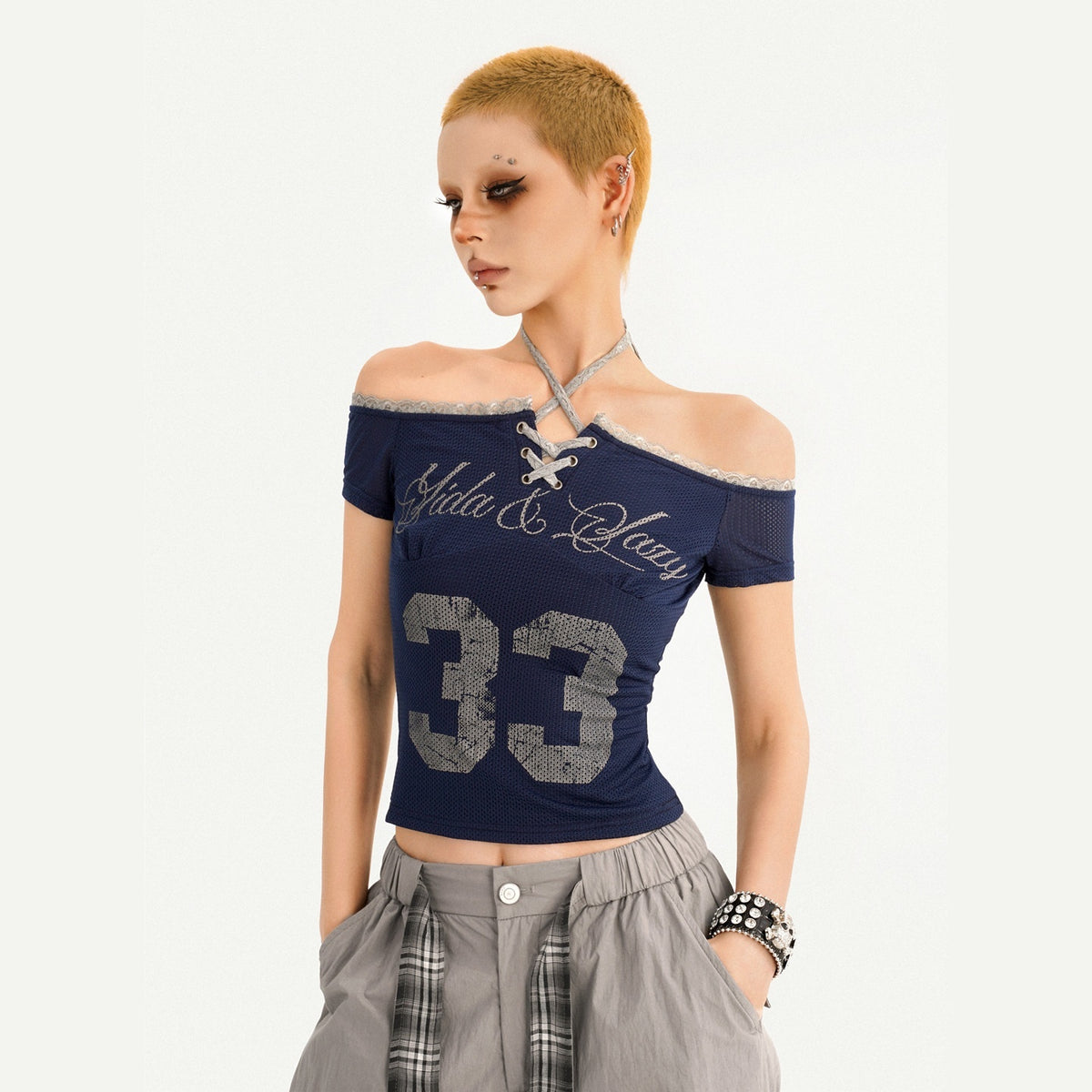 Nico_Molly_Sexy_Slim_Tie_Front_Women_Letter_Number_Print_Grey_Off_Shoulder_Crop_Tops_MISSTT