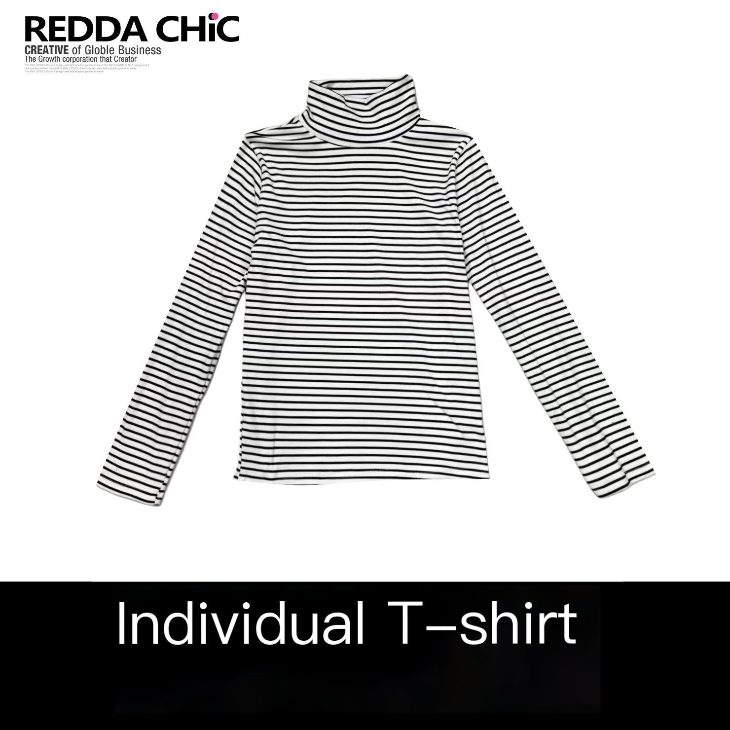 REDDACHIC_Black_White_Stripe_Gothic_Half_Collar_Women'S_Fleece_Long_Sleeve_T-Shirts_MISSTT