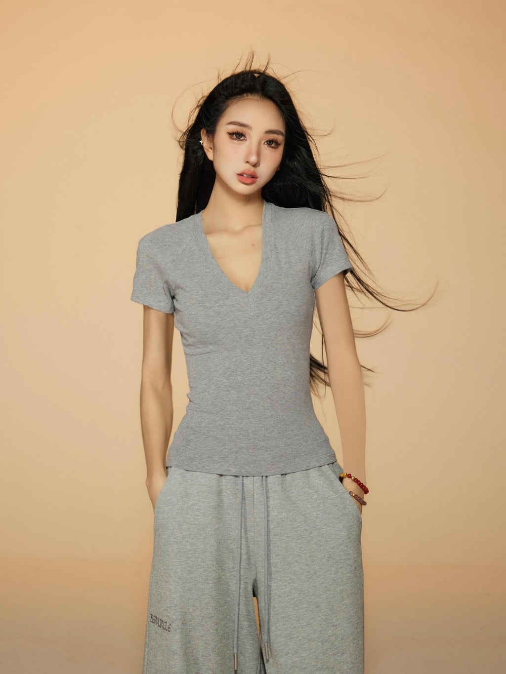 ZERO V-neck Viscose Slim Fit Street Athleisure For Women Short Sleeve T-Shirts