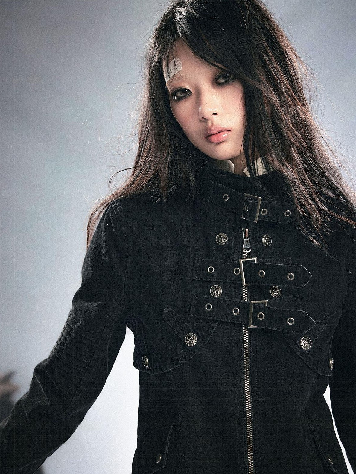 Cest Nous Detachable Punk Long Sleeve Zip Front Women Cotton Black Croppedjackets