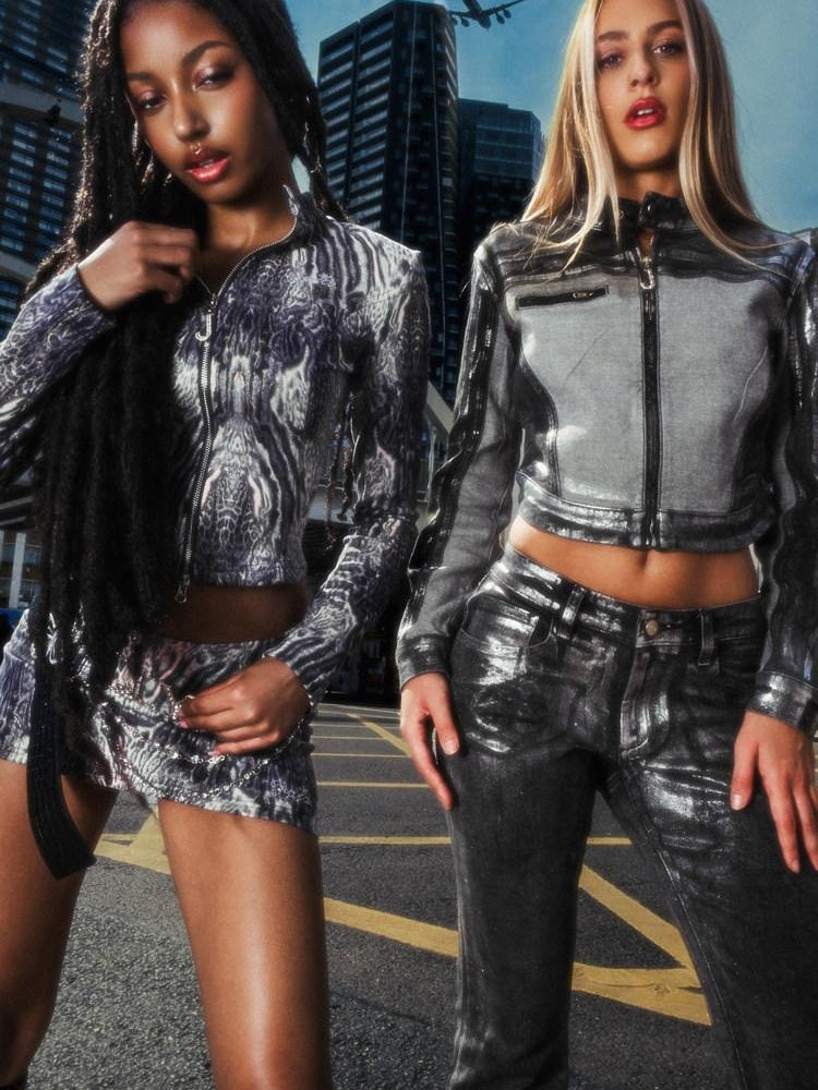 JYOSEI Sexy Two Piece Polyester Bodycon Mini Skirt Hot Girl Clubwear Top & Skirt Sets