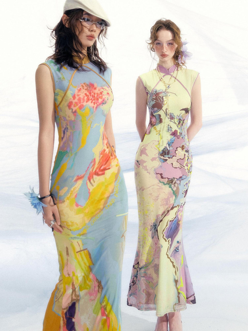 OfAkiva Floral High Waist Modern Qipao A Line Sleeveless Travel Maxi Dresses