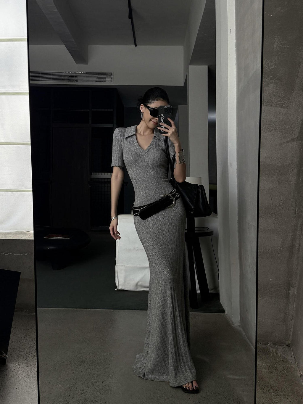 ZERO Soft Viscose Slit Mermaid Street Slim Elbow Sleeve Casual Women Maxi Dresses