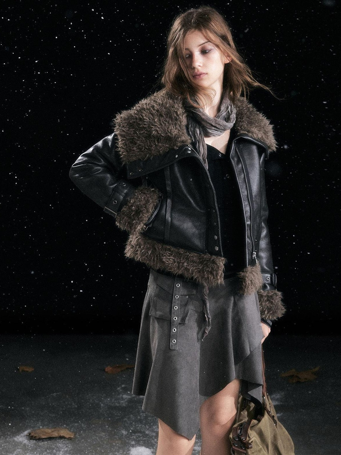 Cest Nous Slimming Thick Punk Straight Cut Faux Shearling Lapel Zip Women Croppedjackets