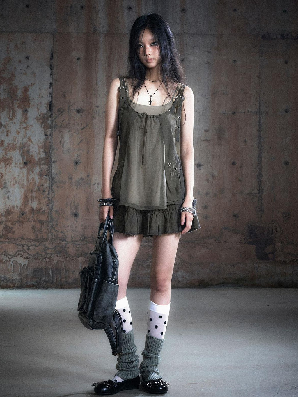 Cest Nous Micro Stretch Cotton Punk Patchwork Spaghetti Strap Everyday Minidresses