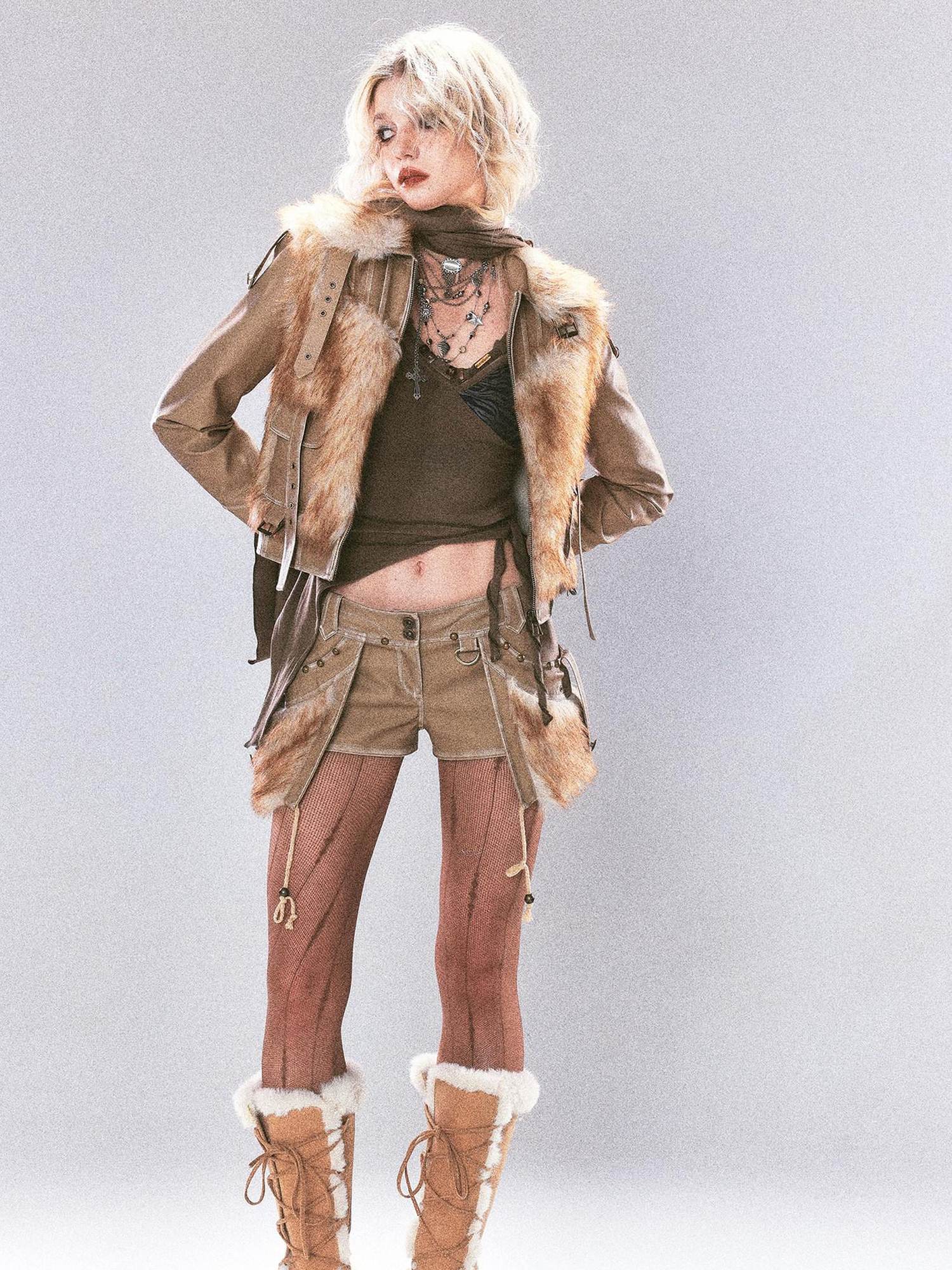 OPEN AESTHETIC Padded Jacket Retro High Waist Shorts Young Women Top & Shorts Sets