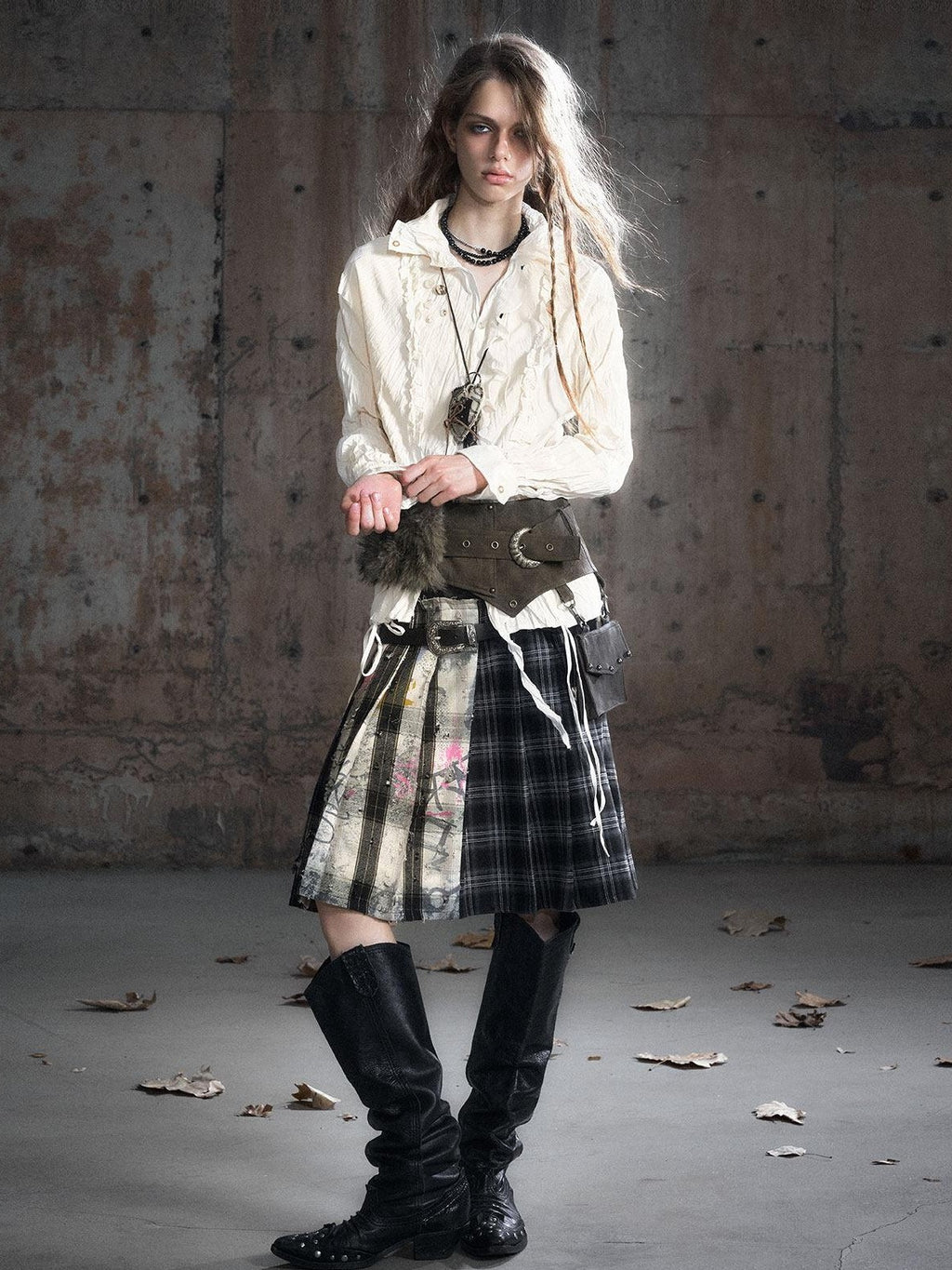 Cest Nous Punk Ruffle Check Straight Cardigan Long Sleeve Womens Casual Polyester Blouses