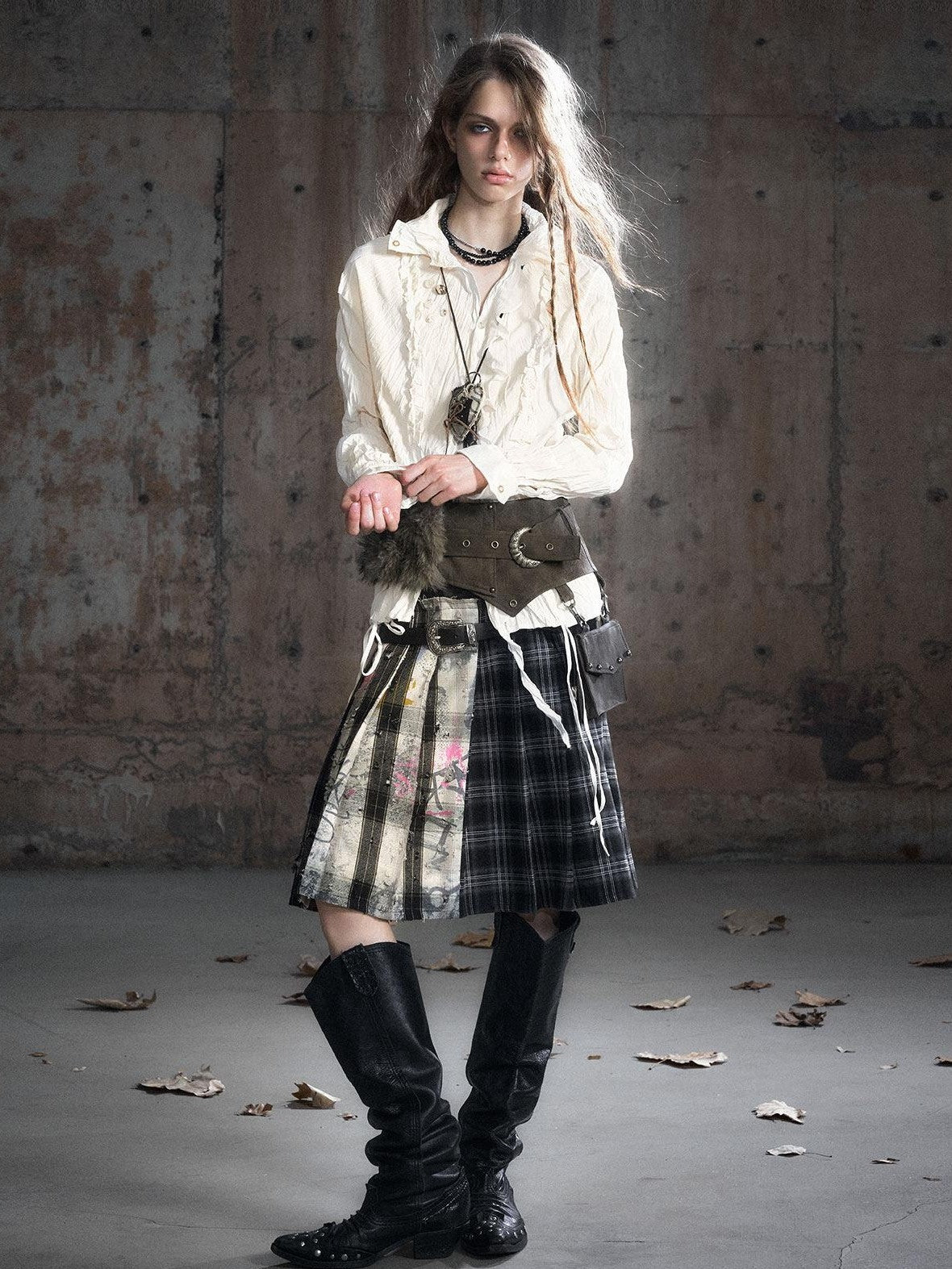 Cest Nous Punk Ruffle Check Straight Cardigan Long Sleeve Womens Casual Polyester Blouses