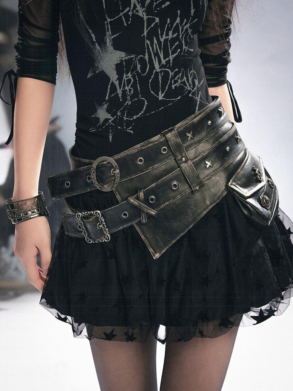 Cest Nous Double Strap High Waist Distressed Slim Fit Women Pu Leather Belts