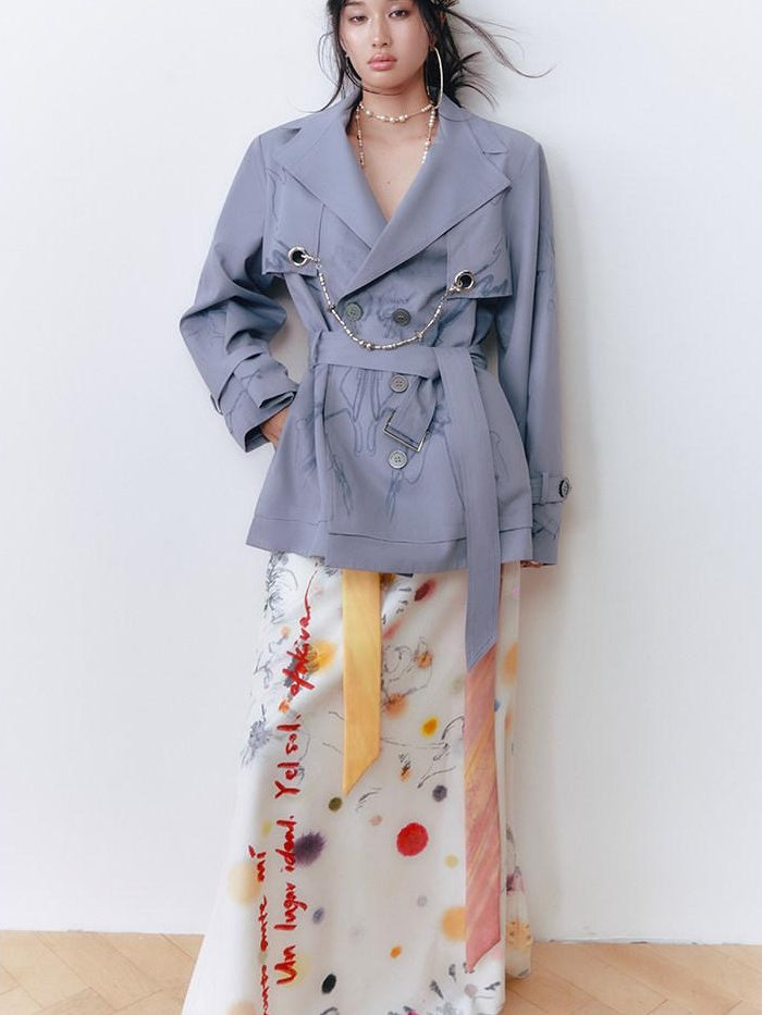 OfAkiva Printed Slim Fit Short Length Long Sleeve Women Cotton Blend Trench Coats