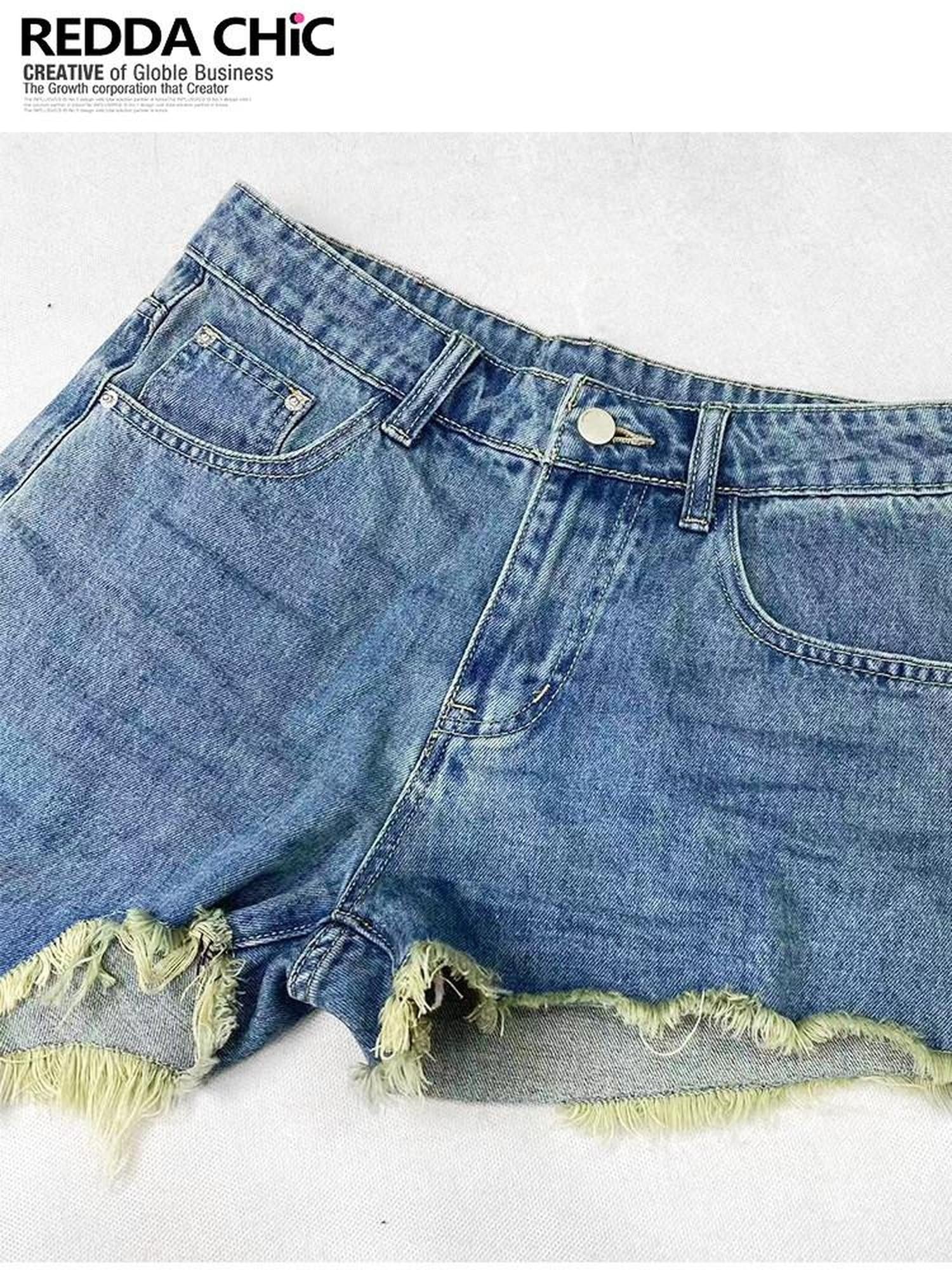 REDDACHIC American Vintage Irregular Zip Fly Low Rise Layered Y2K Women'S Denim Shorts