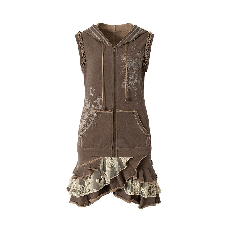 NO_ROMANCE_Deep_Gray_Y2K_Printed_Lace_Detachable_Hood_Sweatshirt_Women'S_Mini_Dresses_MISSTT