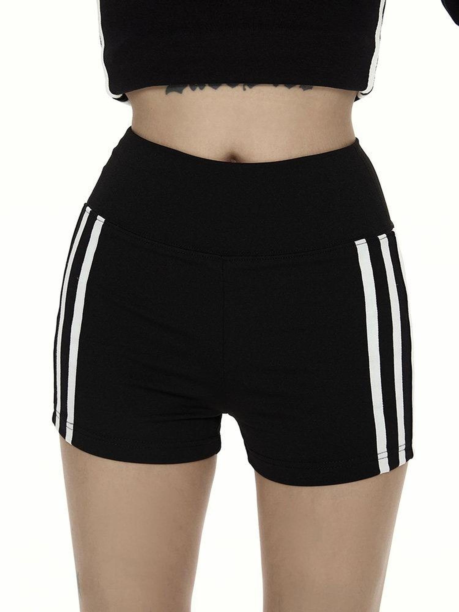 ZERO High Stretch Striped Knit Natural Waist Fit Casual Women Black Gray Mini Shorts