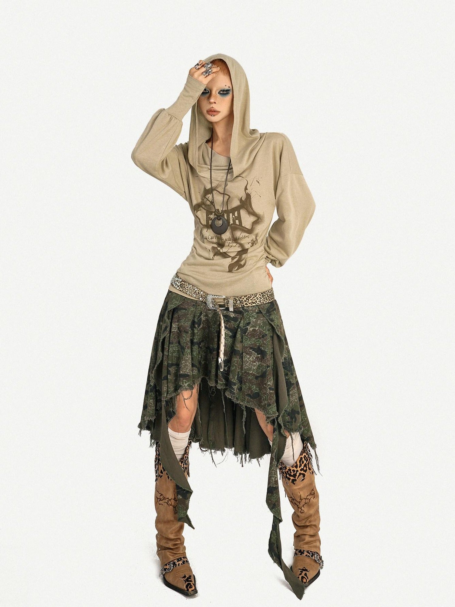Nico Molly Vintage Loose Fit Hooded Skull Graphic Casual Women Campus Travel Hoodie