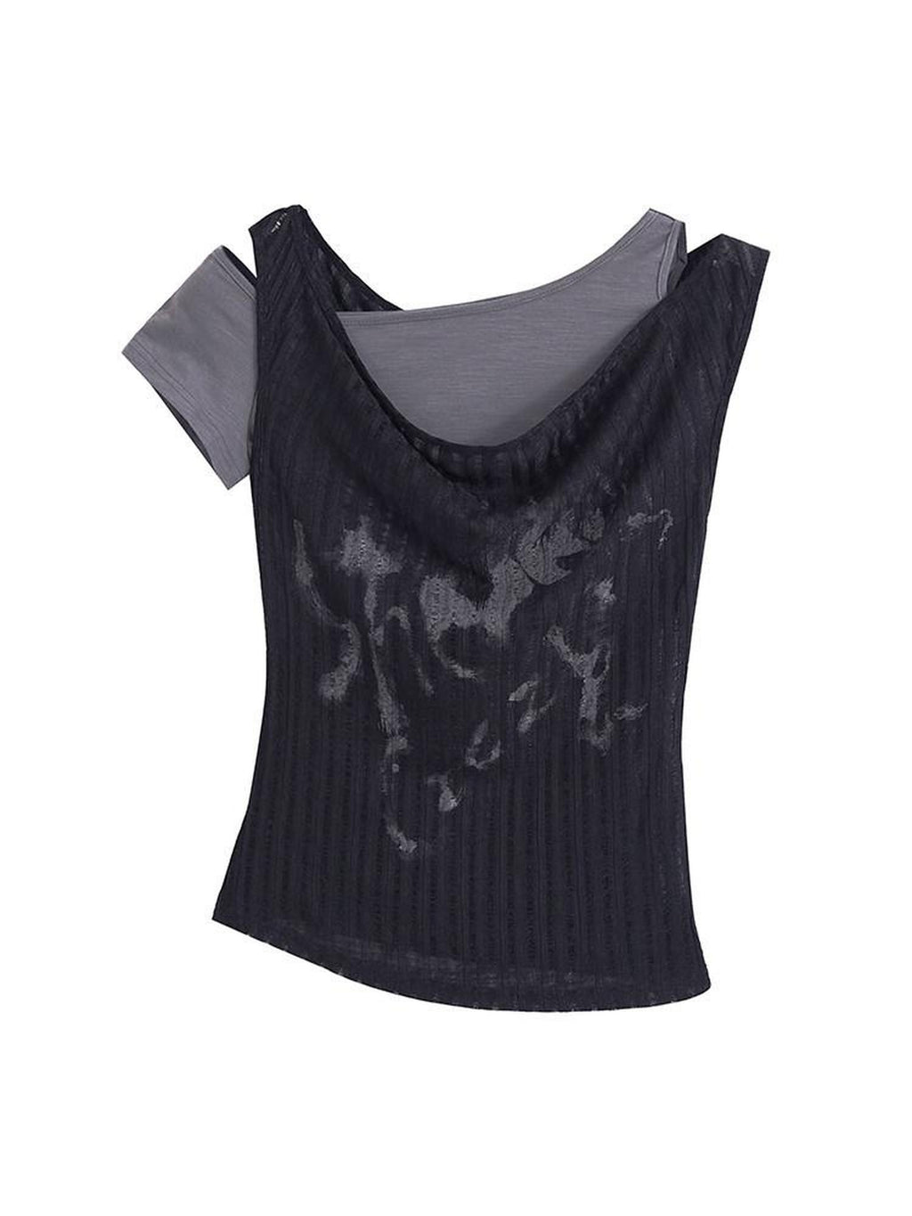 Cest Nous Bamboo Cotton Slim Fit Slant Neck Graffiti Print Women Shortsleevet-Shirts