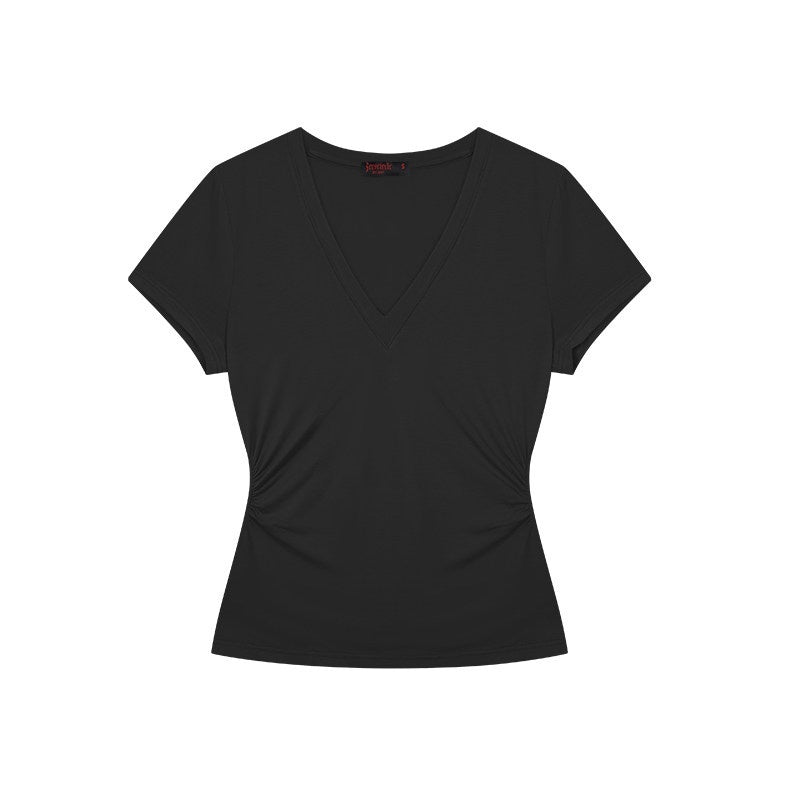 ZERO_Ruched_V-neck_Slim_Fit_Casual_Solid_Knit_Pullover_Women_Long_Sleeve_Crop_Tops_MISSTT