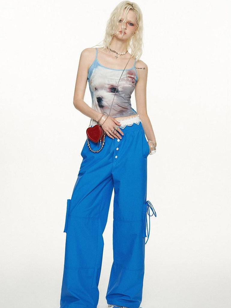 MAMC Minimalist Commuter Mid Rise Pockets Blue Polyester Women Straight Pants