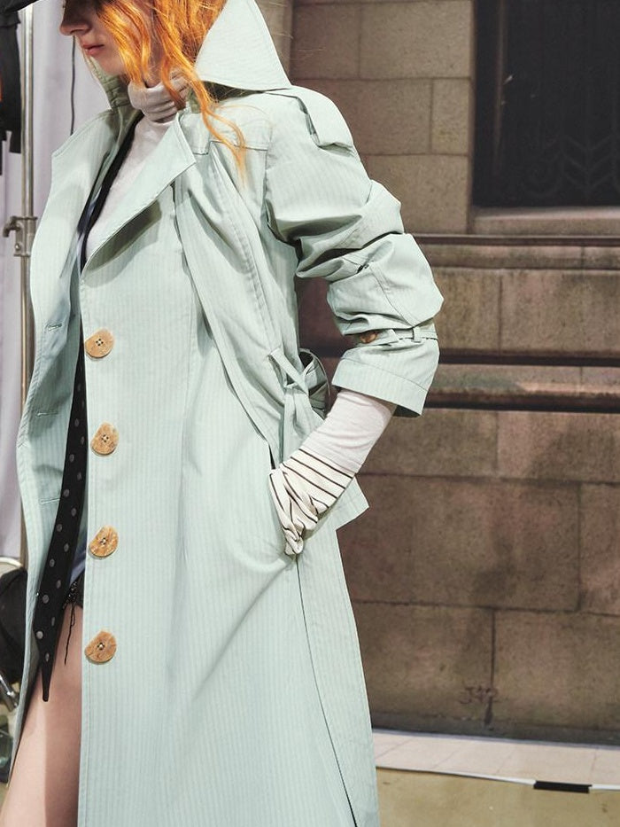 OfAkiva Faux Two Piece Long Stand Collar Straight Office Women Trench Coats
