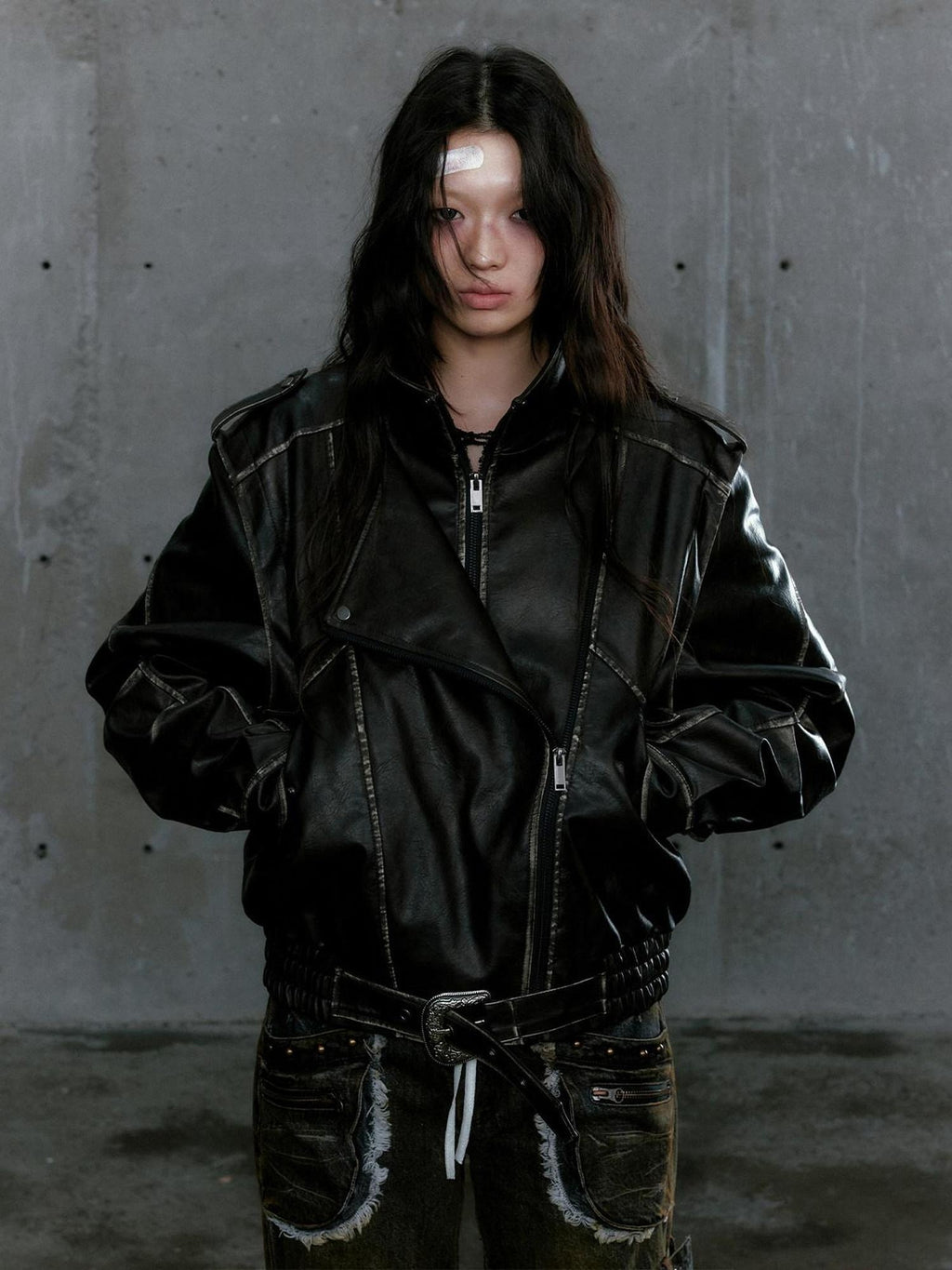 Cest Nous Washed Pu Leather Zipper Loose Fit Street Youth Black Brown Bomberjackets