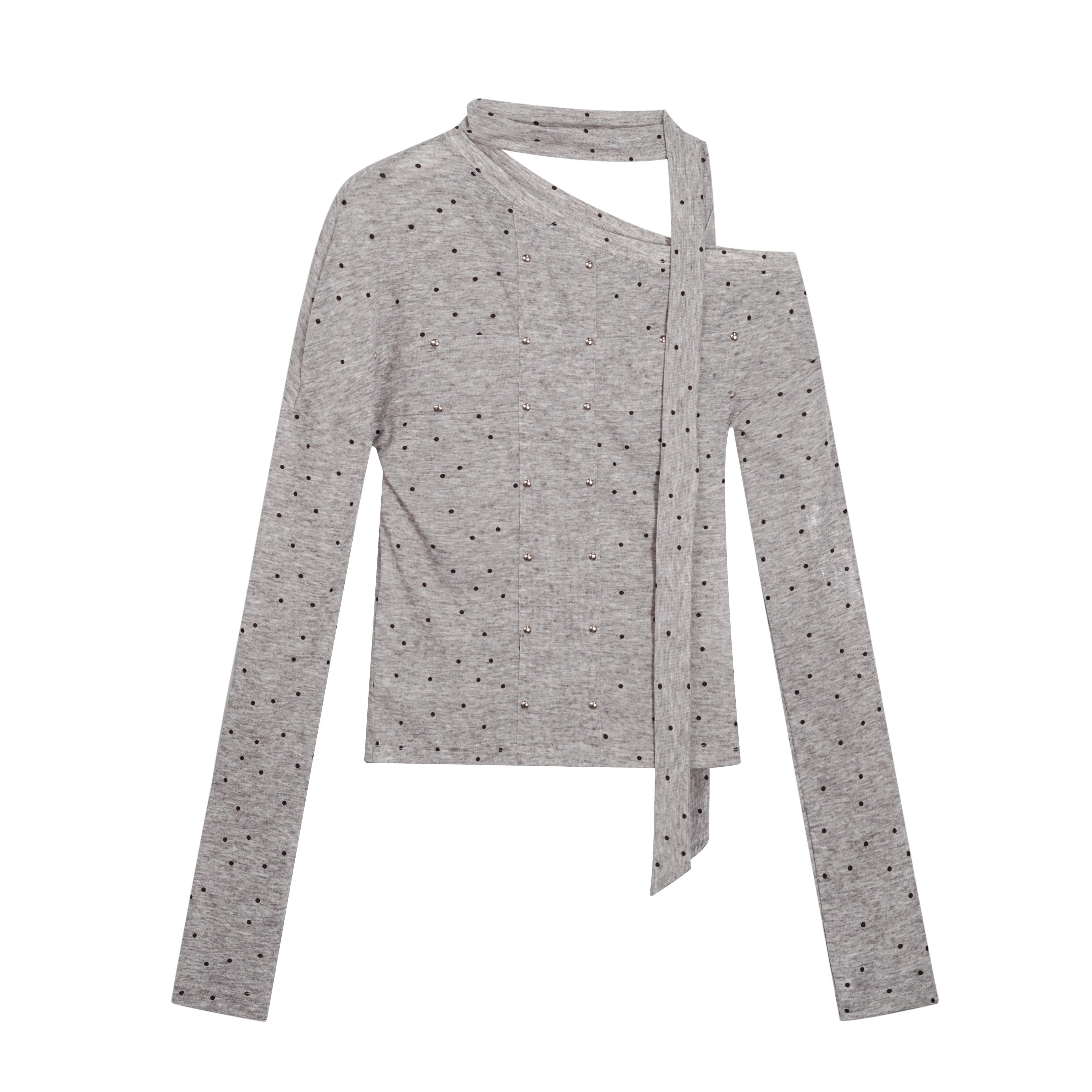 Cest_Nous_Punk_Polka_Dot_Long_Sleeve_Asymmetric_Women_Poly_Blend_Offshouldercroptops_MISSTT