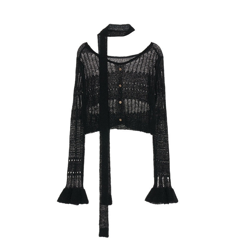 MAMC_Wool_Blend_Hollow_Knit_Casual_V-neck_Short_Button_Two_Piece_Women_Cardigans_MISSTT