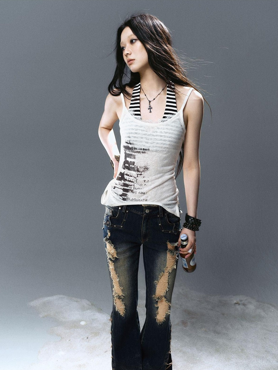 Cest Nous Viscose Stretch Halter Neck Slim Fit Street Women Printed Patchwork Camisoles