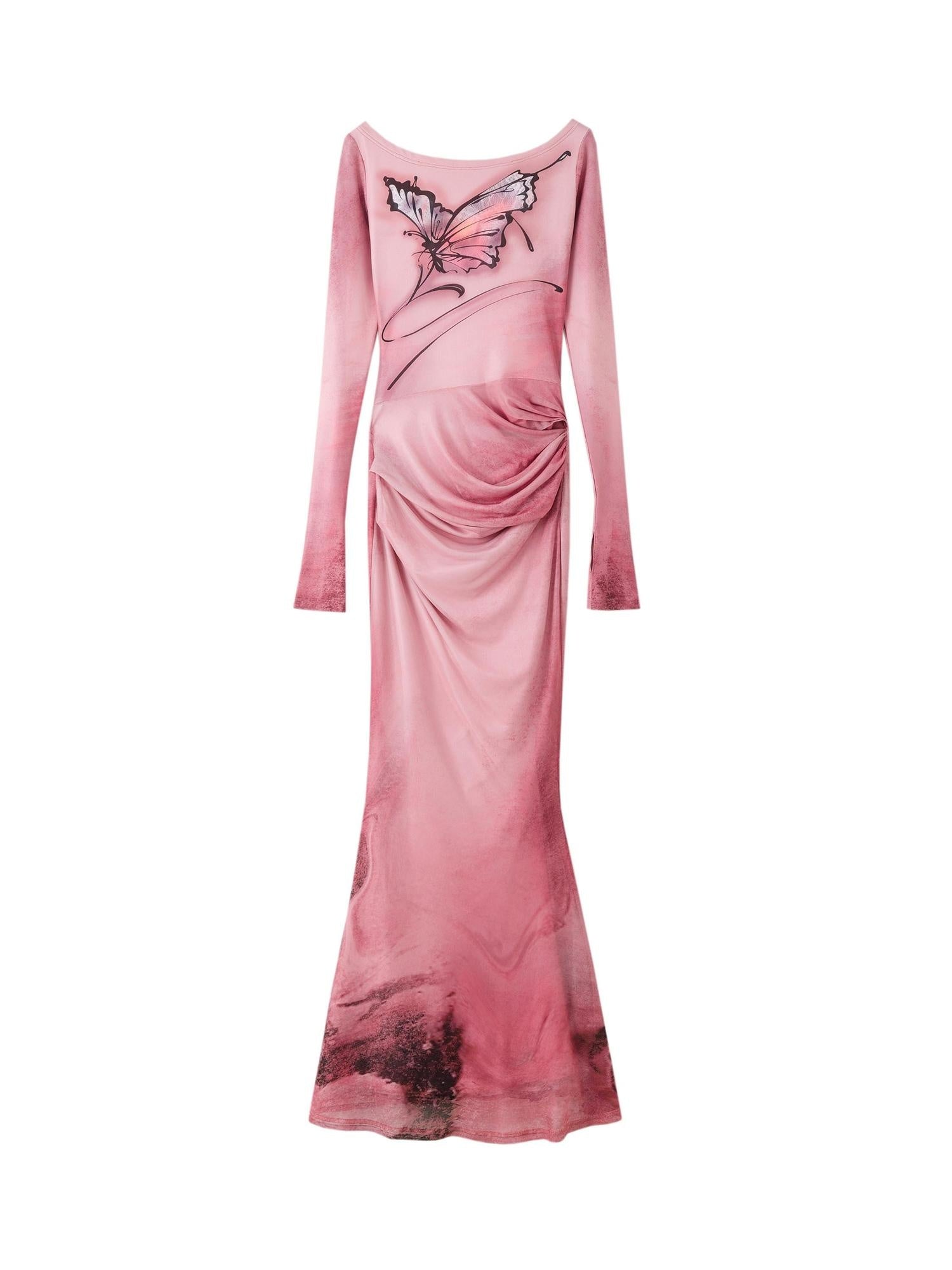 OfAkiva Printed Stretch Polyester Fishtail Off Shoulder Ladies Wedding Maxi Dresses