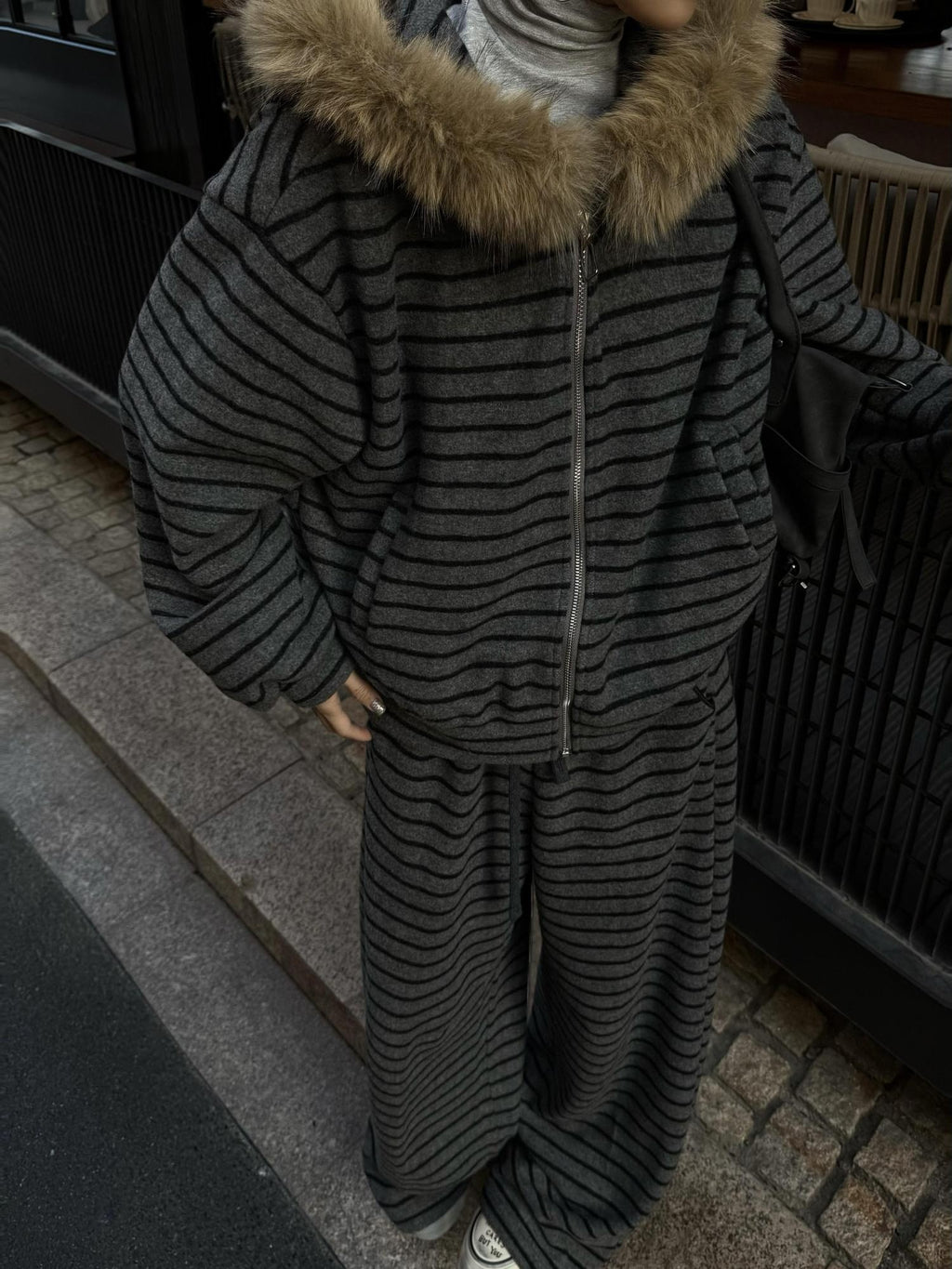 ZERO Thick Striped Light Stretch Long Sleeve Casual Women Top & Pants Sets