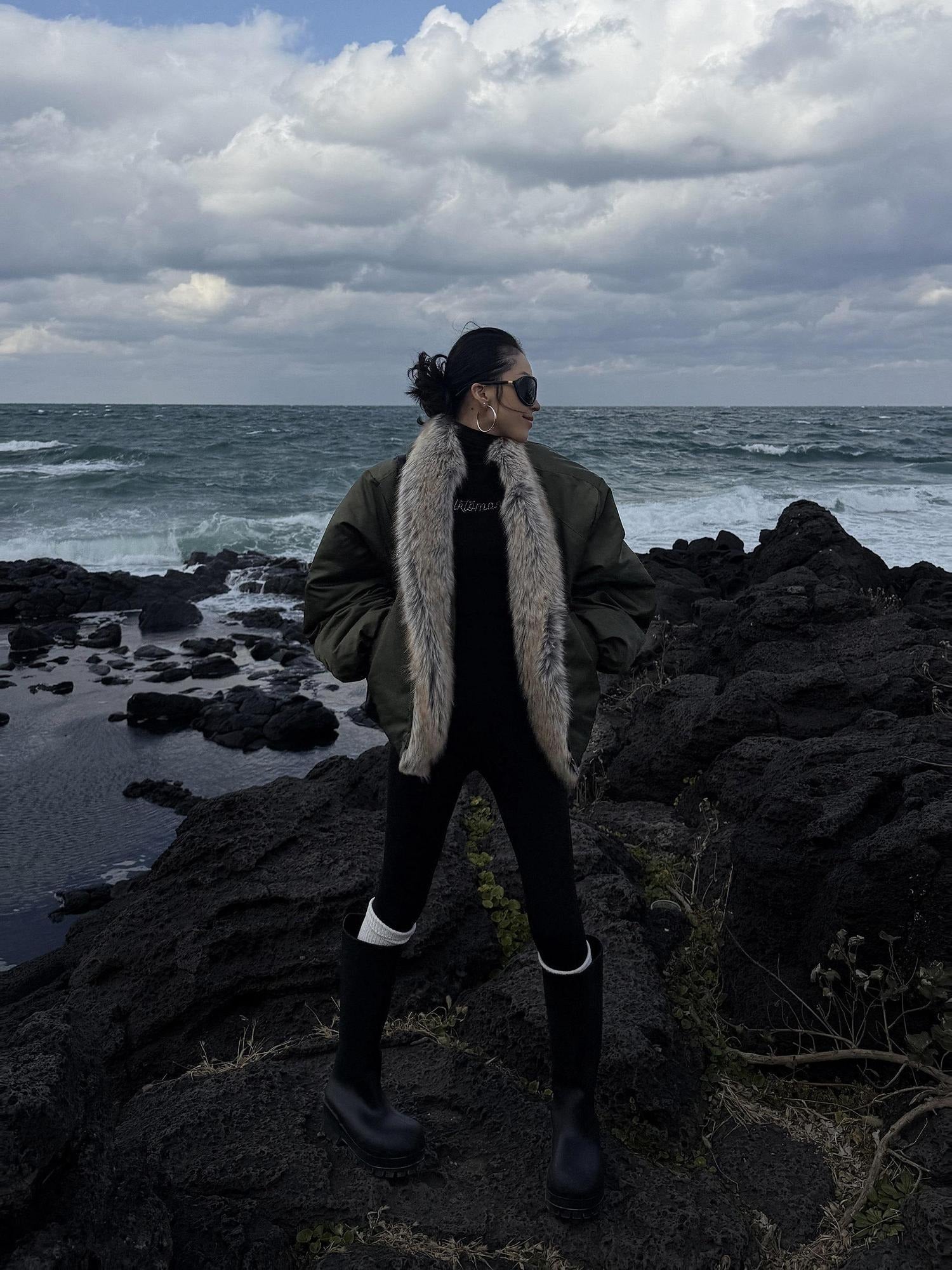 ZERO Warm Casual Oversized Fur Collar Unisex Polyester Woven Puffer Jackets