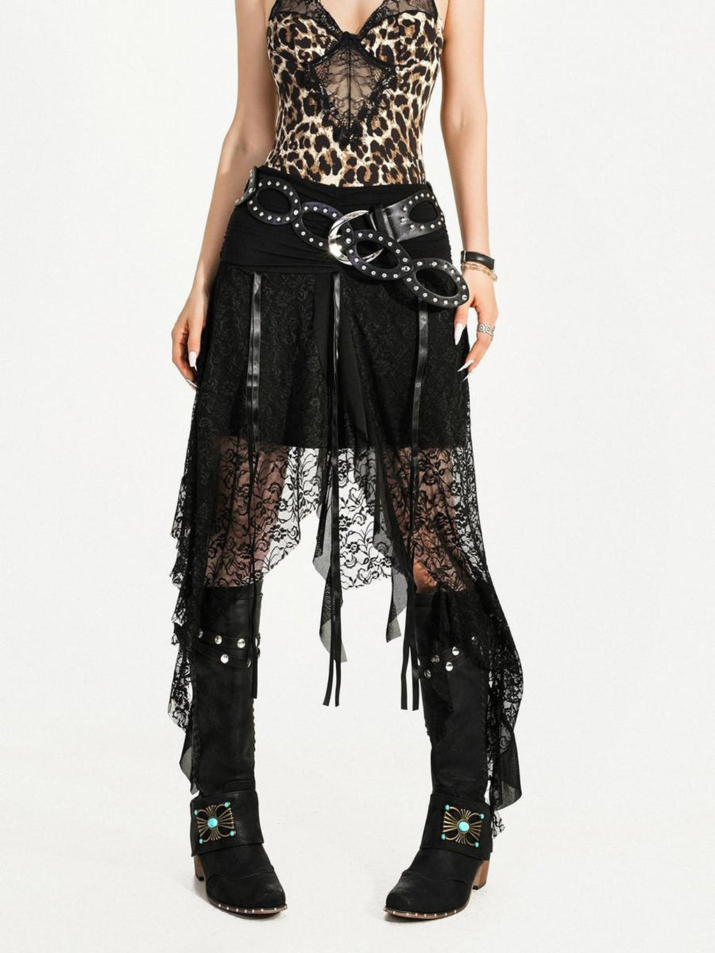 Nico Molly Rhinestone Cutout Vintage Punk Street Women Smooth Pu 5Cm Buckle Belts