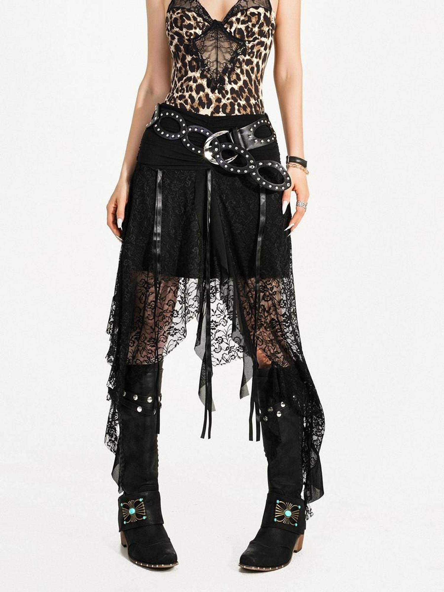 Nico Molly Rhinestone Cutout Vintage Punk Street Women Smooth Pu 5Cm Buckle Belts