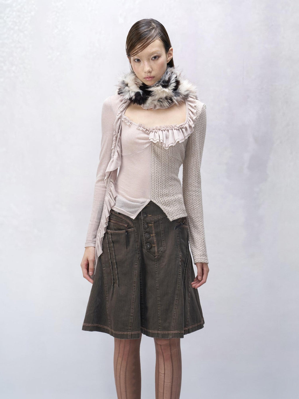 Flowers birds Market Vintage Washed Denim Pleated A Line Low Waist Casual Women Citywalk Midi Skirts