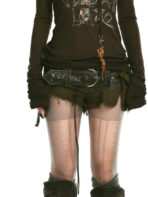 OPEN AESTHETIC Studded Leather Patch Creative Letter Print Slim Fit Women Long Sleeve T-Shirts