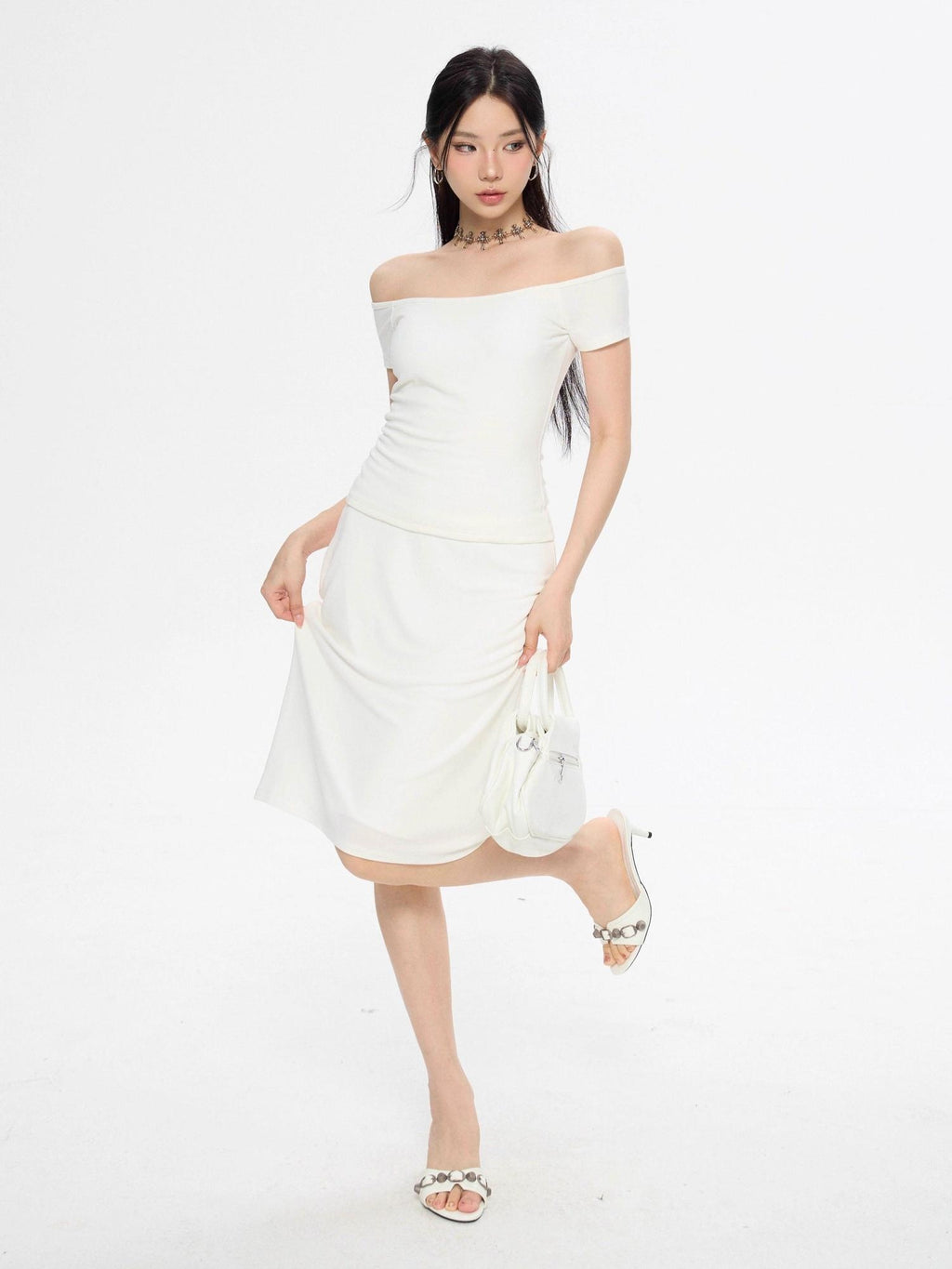 ZERO Silky Mercerized Lined Retro A Line Low Waist Slim Casual Polyester Midi Skirts