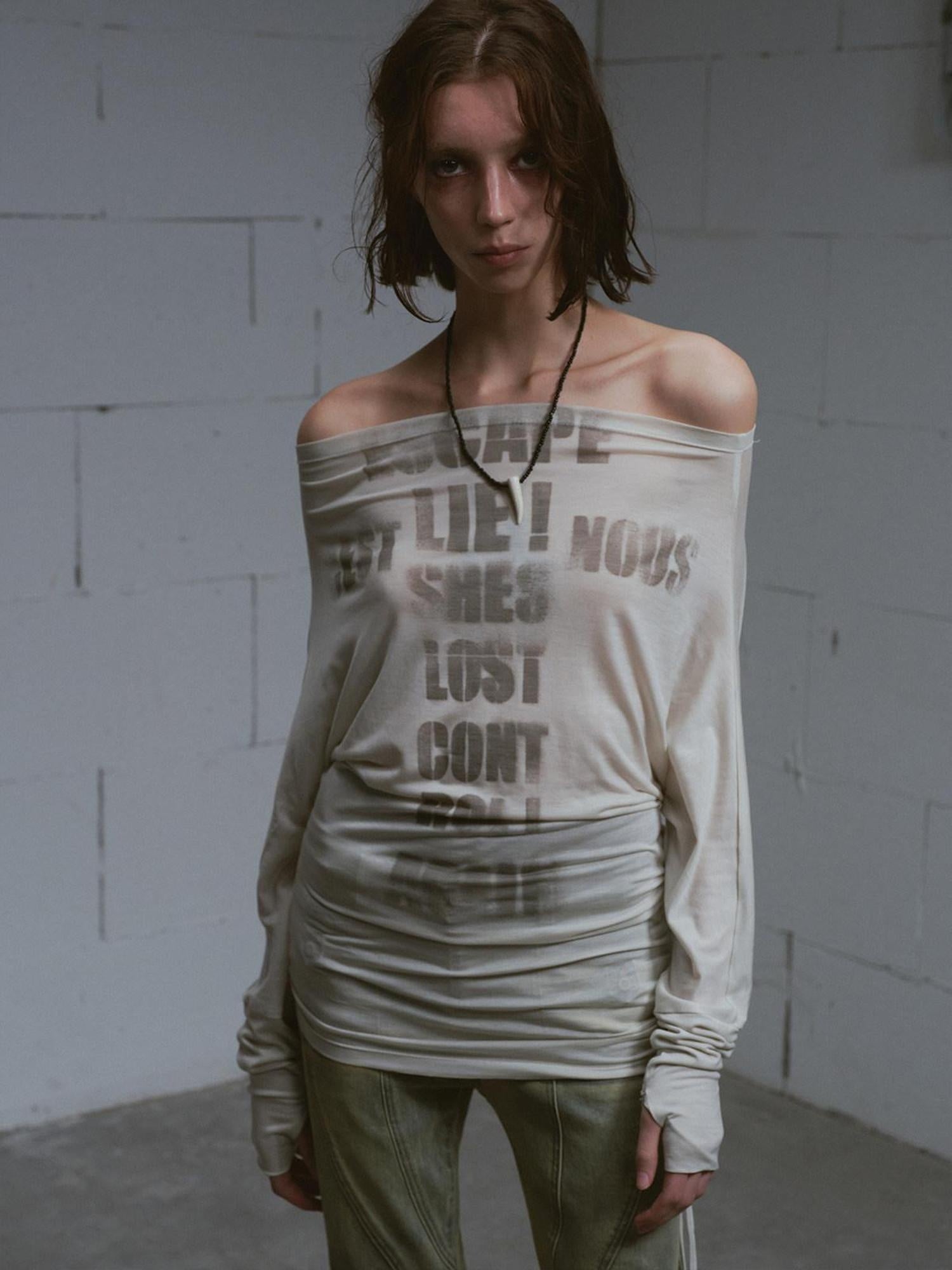 Cest Nous Lyocell Printed Street Punk Loose Batwing Women Crop Offshouldercroptops