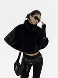 Cozy Thick High Neck Vintage Loose Short Length Daily Women Red Black Cardigans