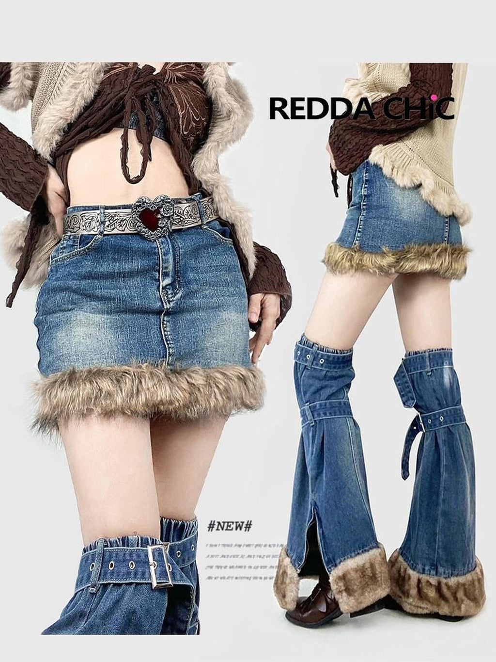 REDDACHIC American Vintage High Waist Bodycon Street Women'S Plush Denim Mini Skirts